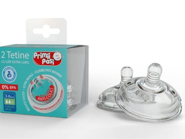 Tetina silicon rotunda curgere lenta gat extra larg anticolici 0-3luni 2buc/set - Primii Pasi