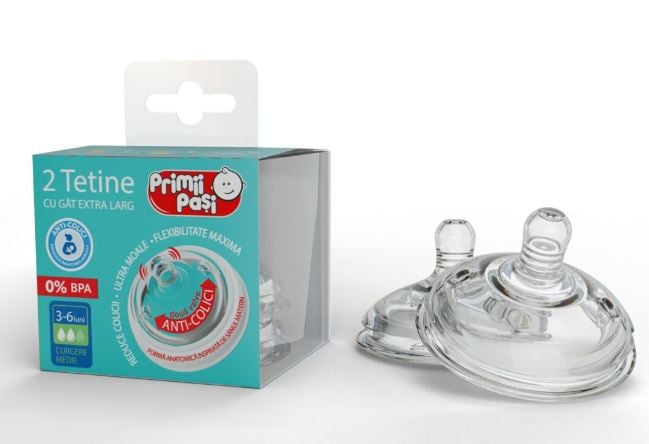 Tetina silicon rotunda curgere rapida gat extra larg anticolici +6luni 2buc/set - Primii Pasi