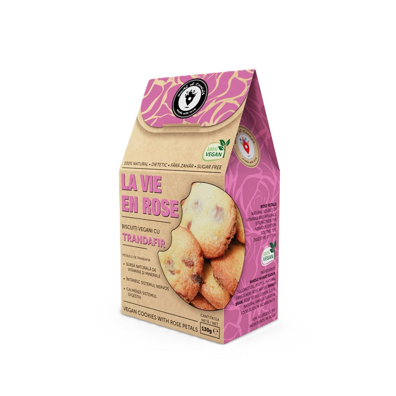 Biscuiți Vegani La Vie en Rose cu Trandafir (Fără Zahăr), 130g – THE COOKIES