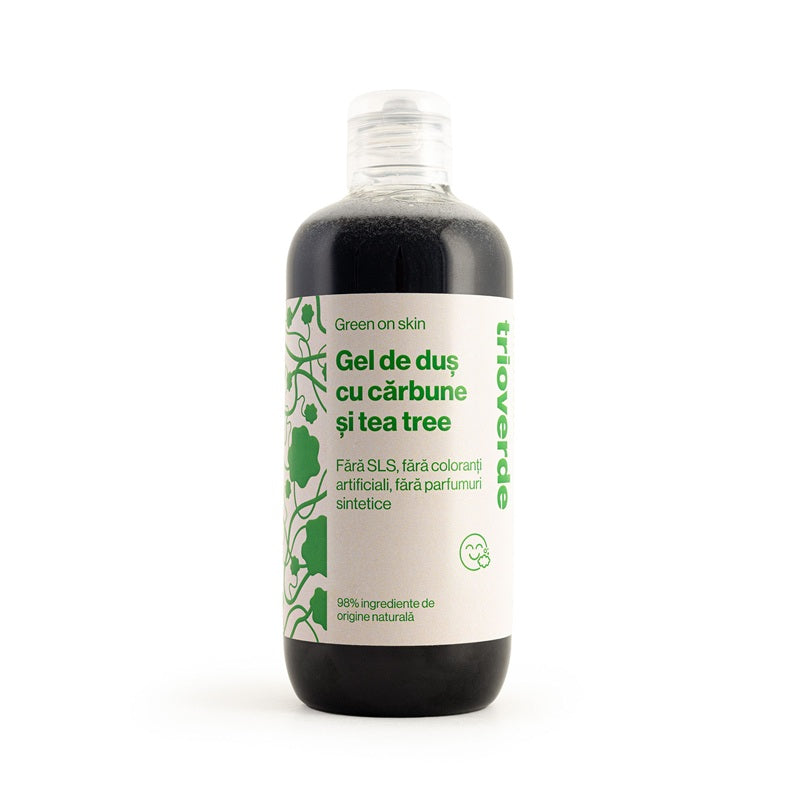 Gel de dus natural cu carbune si tea tree, 300ml - Trio Verde