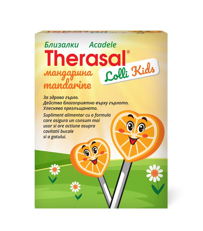 Therasal Lolly Kids, acadele cu aroma de mandarine, 6 buc-VDRA.00022