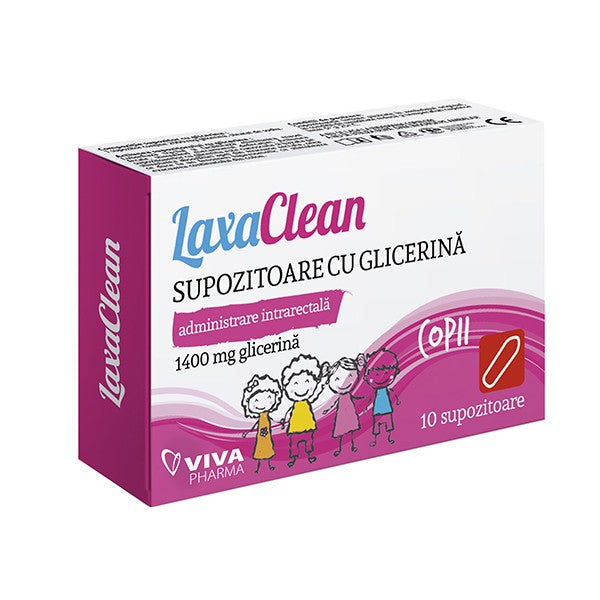 Supozitoare glicerina 1400mg copii 10buc laxaclean - Viva Pharma