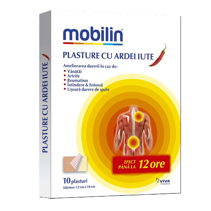 Plasturi cu ardei iute mobilin 12cm*18cm 10buc/cutie - Viva Pharma