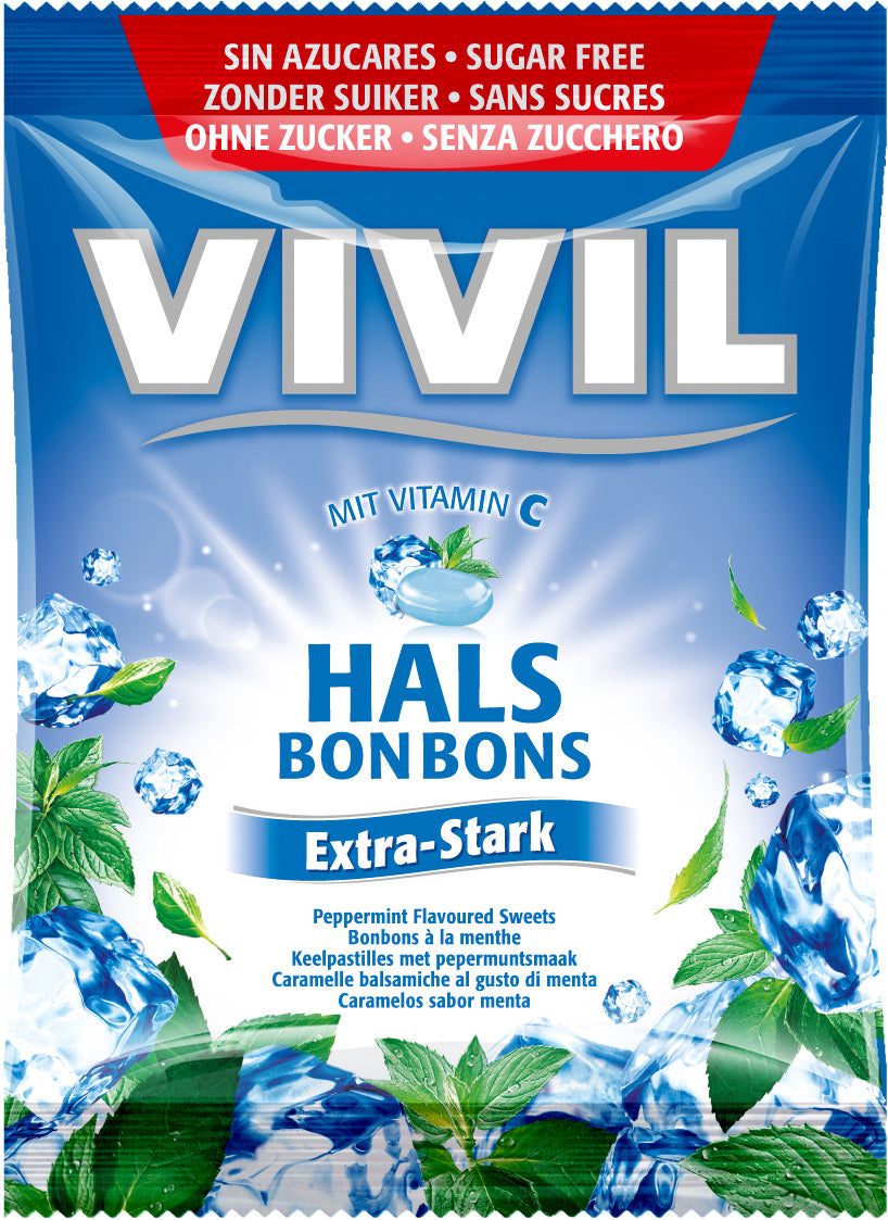 Bomboane menta cu Vitamina C, fara zahar (Extra Stark) Vivil, 60 gr-VIVI.00027