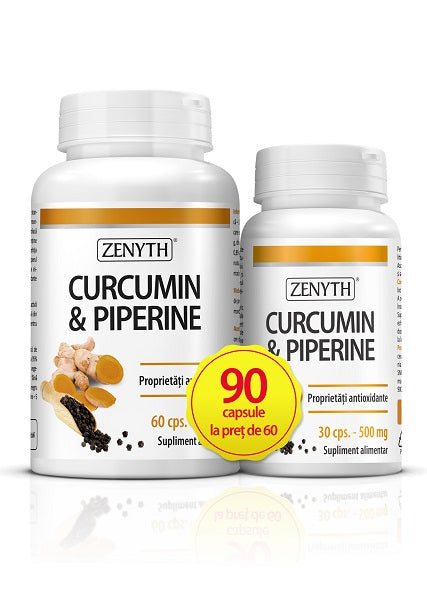 Curcumin & piperine 90cps la pret de 60cps - Zenyth Pharmaceuticals