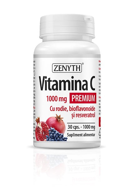 Vitamina C Premium 1000 mg, rodie & bioflavonoide & resveratrol, 30 cps-ZENY.00118